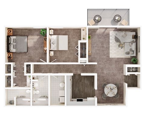 Floor plan for 2 beds, 2 baths, 1340 sqft